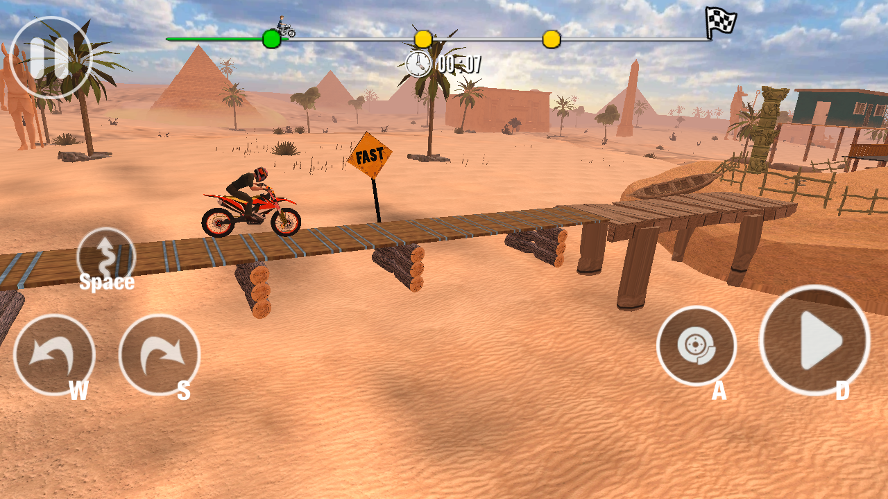 Hands-on capture of Motocross Racing: A 3D Stunt-Bike Course Through Ancient Egypt, Play-Tested (In-game moment captured during our playtest)