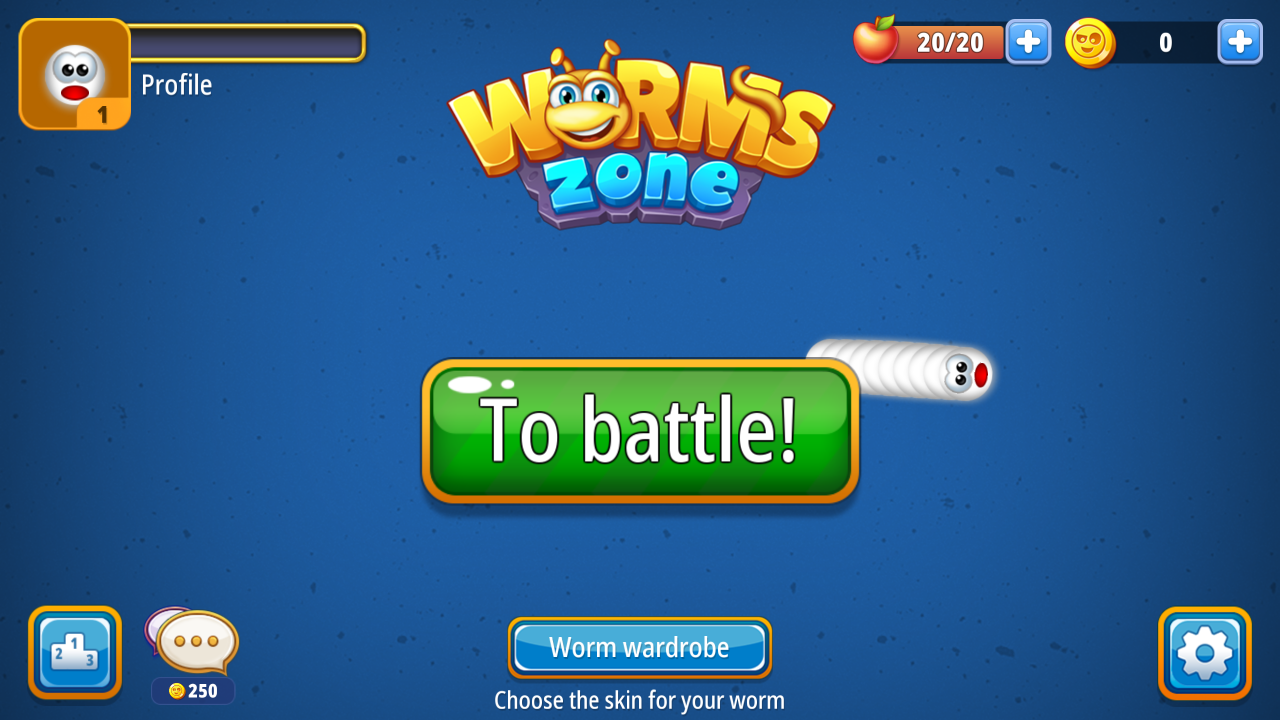 Hands-on capture of Worms Zone: Free Online Multiplayer Snake .io Game (Main menu or character select)